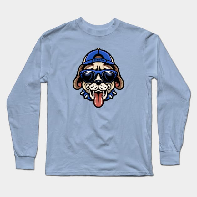 Cool Funky Dog Head Cartoon Long Sleeve T-Shirt by SLAG_Creative